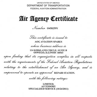 AOG Air Agency Certificate